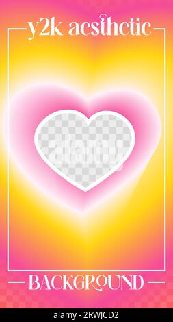 Aura acid Heart y2k stories template. Illustrazione vettoriale di stock in stile gradiente 2000s. Con un posto per le foto. Illustrazione Vettoriale