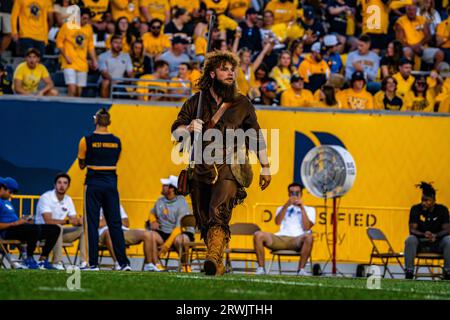 Morgantown, WV, USA. 16 settembre 2023. 16 settembre 2023: Mountaineer durante la West Virginia University (WVU) contro l'Università di Pittsburgh (Pitt) a Morgantown, WV al Milan Puskar Stadium. Bradley Martin/AMG (immagine di credito: © AMG/AMG via ZUMA Press Wire) SOLO PER USO EDITORIALE! Non per USO commerciale! Foto Stock