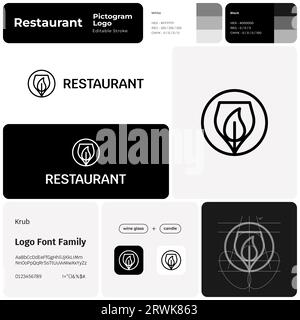 Modello monocromatico di branding del ristorante con logo creativo Illustrazione Vettoriale