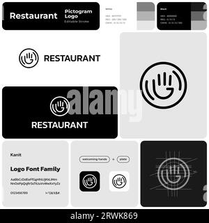 Modello monocromatico di branding del ristorante con logo creativo Illustrazione Vettoriale