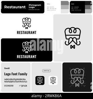 Modello monocromatico di branding del ristorante con logo creativo Illustrazione Vettoriale