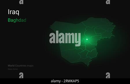 Mappa creativa dell'Iraq. Mappa politica. Bagdad, capitale dell'Iraq. Paesi del mondo mappe con confini. Serie isometrica in vetro. Imposta Foto Stock