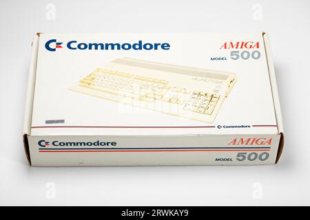 Scatola del computer Commodore Amiga dagli anni ottanta Foto Stock
