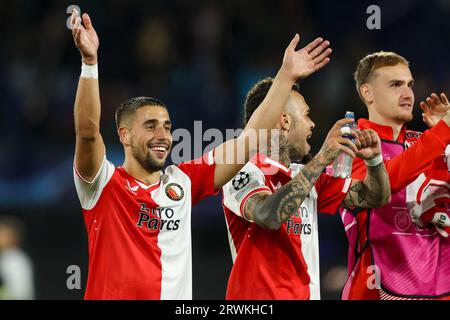 ROTTERDAM, PAESI BASSI - 19 SETTEMBRE: Ondrej Lingr (Feyenoord Rotterdam) e Quilindschy Hartman (Feyenoord Rotterdam) durante la UEFA Champions Leag Foto Stock