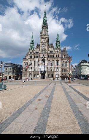 Liberec, regione Liberec, architettura viennese, architettura, architettura storica, Piazza, neorinascimentale, monumenti, municipio, foto 21.8.2023 Foto Stock