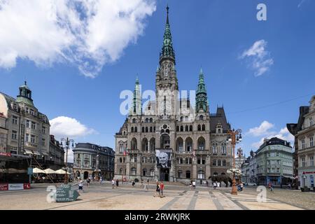 Liberec, regione Liberec, architettura viennese, architettura, architettura storica, Piazza, neorinascimentale, monumenti, municipio, foto 21.8.2023 Foto Stock