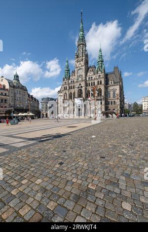 Liberec, regione Liberec, architettura viennese, architettura, architettura storica, Piazza, neorinascimentale, monumenti, municipio, foto 21.8.2023 Foto Stock