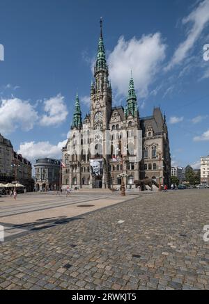 Liberec, regione Liberec, architettura viennese, architettura, architettura storica, Piazza, neorinascimentale, monumenti, municipio, foto 21.8.2023 Foto Stock