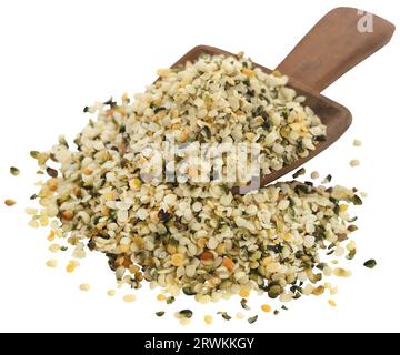 Semi di canapa sbucciati pieni di ingredienti nutrienti Foto Stock