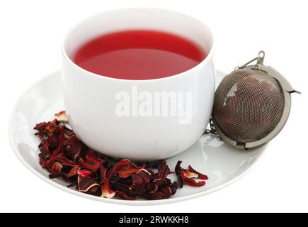 Tè Roselle in una tazza bianca Foto Stock