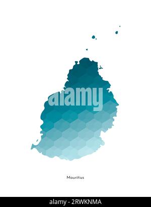 Icona di illustrazione vettoriale isolata con silhouette blu semplificata della mappa di Mauritius. Stile geometrico poligonale. Sfondo bianco. Illustrazione Vettoriale