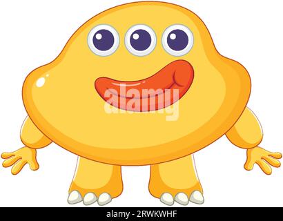 Un carino e adorabile personaggio dei cartoni animati con mostri alieni gialli a tre occhi Illustrazione Vettoriale