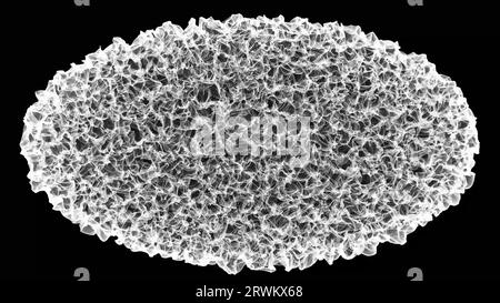 Sfondo fantascientifico di particelle brillanti con profondità di campo e bokeh. Le particelle formano la linea e la griglia di superficie astratta. rendering 3d. Foto Stock