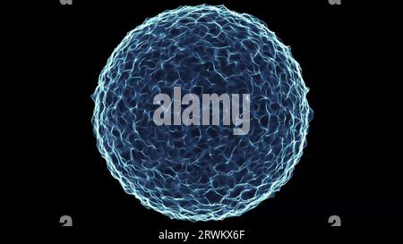 Sfondo fantascientifico di particelle brillanti con profondità di campo e bokeh. Le particelle formano la linea e la griglia di superficie astratta. rendering 3d. Foto Stock