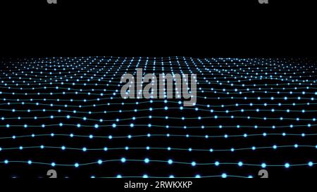 Linee brillanti blu astratte raggi di energia e onde magiche provenienti da particelle e punti, sfondo astratto. Rendering 3D. Foto Stock
