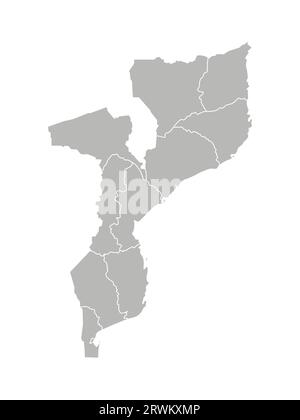 Illustrazione vettoriale isolata della mappa amministrativa semplificata del Mozambico. Confini delle province (regioni). Silhouette grigie. Contorno bianco. Illustrazione Vettoriale
