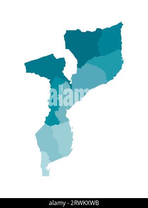 Illustrazione vettoriale isolata della mappa amministrativa semplificata del Mozambico. Confini delle province (regioni). Sagome kaki blu colorato. Illustrazione Vettoriale