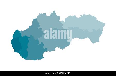 Illustrazione vettoriale isolata della mappa amministrativa semplificata della Slovacchia. Confini delle regioni. Sagome kaki blu colorato. Illustrazione Vettoriale