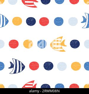 Coloratissimo motivo vettoriale infantile con pesce carino. Stampa bambino. Illustrazione Vettoriale