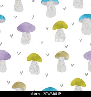 Modello di funghi colorati senza cuciture. Stampa tessile, design in tessuto alla moda Illustrazione Vettoriale