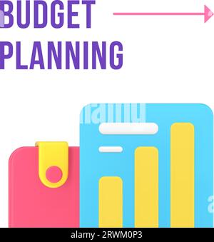 Pianificazione del budget contabilità equilibrio bancario analisi del modello post-progettazione dei social media illustrazione vettoriale realistica 3D. Spese per utili finanziari m Illustrazione Vettoriale