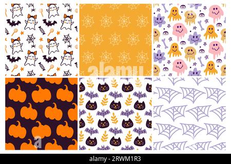 Set di texture motivo senza cuciture vettore acuto di Halloween Illustrazione Vettoriale