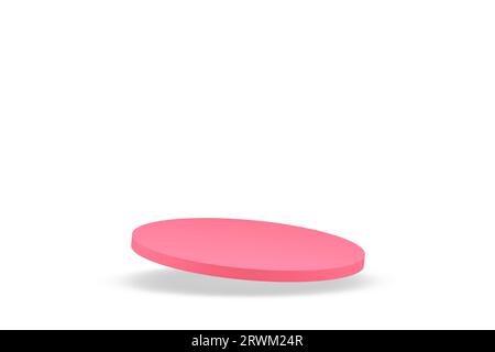 Piedistallo a podio con cilindro volante 3d rosa per una presentazione cosmetica di bellezza femminile realistica illustrazione vettoriale. Abstract spostato in vetrina adv Illustrazione Vettoriale