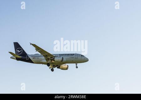 Lufthansa Airbus A319-114 prima di atterrare all'aeroporto di Zurigo Foto Stock