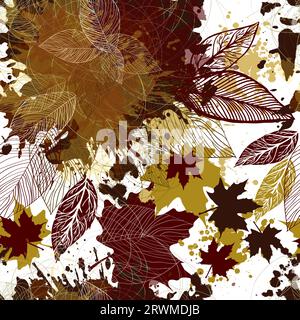 Sfondo autunnale astratto senza cuciture di foglie e blot. Illustrazione vettoriale Illustrazione Vettoriale