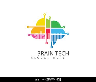 Modello di progettazione del logo Brain Tech. Concetto di design del logo Creative Brain Tech. Design colorato del logo Brain Tech Illustrazione Vettoriale