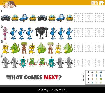 Illustrazione cartoon del completamento del gioco educativo modello per i bambini con personaggi fumetti Illustrazione Vettoriale