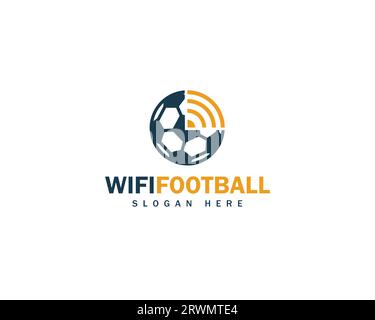Modello vettoriale di design del logo della palla da calcio WiFi. Concetto di design del logo football. Illustrazione Vettoriale