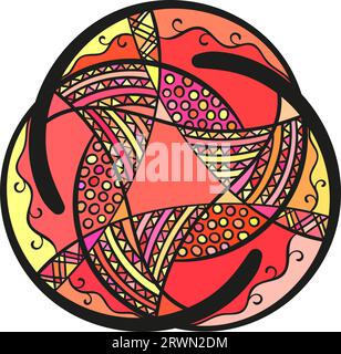 Ornamento arrotondato astratto, elemento di design isolato colorato disegnato a mano, illustrazione vettoriale Illustrazione Vettoriale
