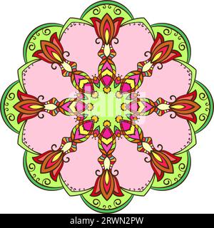 Mandala rotondo multicolore, elemento di design isolato, illustrazione vettoriale Illustrazione Vettoriale