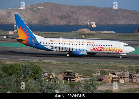 Boeing 737 de la aerolínea Jet2 Holliday en el aeropuerto de Gando, Gran Canaria Foto Stock