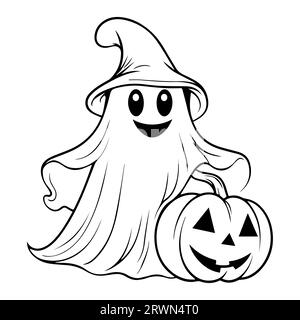 Halloween Ghost line art per colorare la pagina del libro. Line art design per pagina da colorare per bambini. Colorazione del contorno della pagina del cartone animato Illustrazione Vettoriale