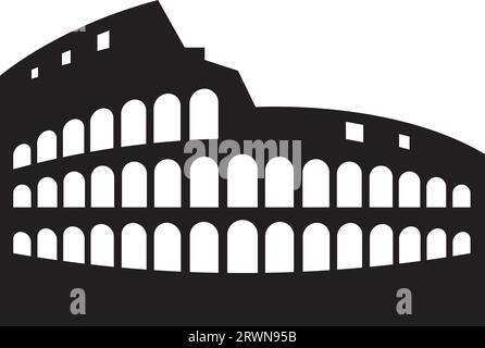 Semplice disegno nero piatto del COLOSSEO, ROMA Illustrazione Vettoriale