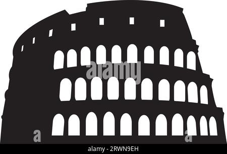 Semplice disegno nero piatto del COLOSSEO, ROMA Illustrazione Vettoriale