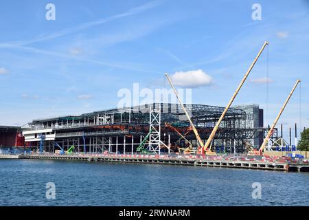 Lavori di costruzione per il programma di espansione Excel London fase 3 nei Royal Docks di Londra Foto Stock