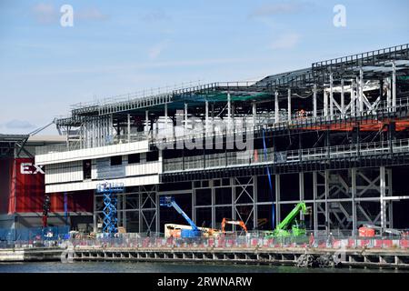 Lavori di costruzione per il programma di espansione Excel London fase 3 nei Royal Docks di Londra Foto Stock