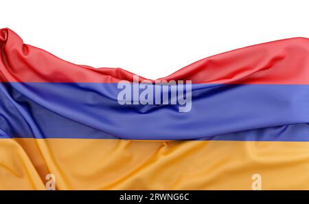 Bandiera dell'Armenia isolata su sfondo bianco con spazio di copia sopra. Rendering 3D. Foto Stock