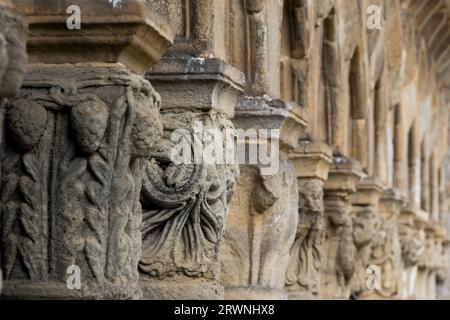 antiguo claustro de la Colegiata de Santillana del Mar Foto Stock