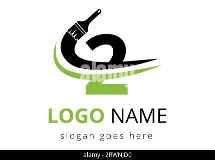 Modello di design del logo del pennello Letter 2. Modello di concetto iniziale del segno di vernice Illustrazione Vettoriale