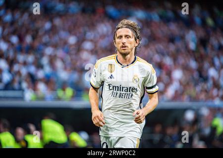 Madrid, Spagna. 20 settembre 2023. Luka Modric (Real Madrid) durante la partita di calcio tra Real Madrid e Union Berlin valida per la giornata 01 della UEFA Champions League giocata allo stadio Santiago Bernabeu il 20 settembre 2023 a Madrid, Spagna credito: Agenzia fotografica indipendente/Alamy Live News Foto Stock