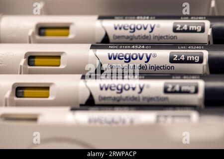 STILL Life di Wegovy un farmaco iniettabile di perdita di peso prescrizione che ha aiutato le persone con obesità. Deve essere utilizzato con un piano di perdita di peso AN Foto Stock