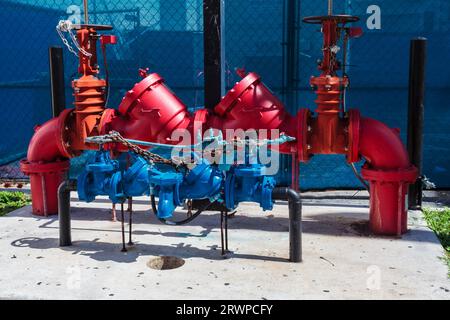 Colorful Fire Hydrants, 10th Street, City of Miami Beach, Florida, USA, sul retro del 1001 Washington Avenue Foto Stock