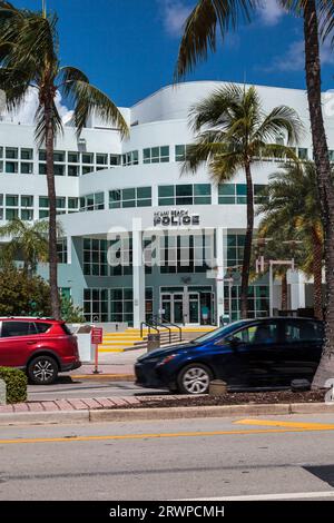 Polizia e tribunale della città di Miami Beach, 1100 Washington Avenue, Miami, Florida, USA: Edificio in stile art deco Foto Stock