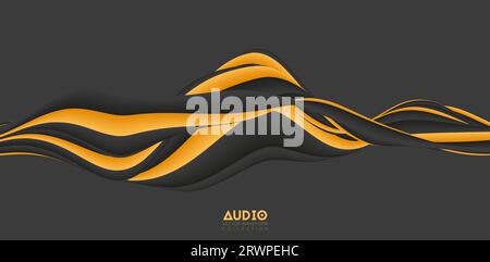 Visualizzazione delle onde sonore. Forma d'onda 3D continua. Modello di esempio vocale. Illustrazione Vettoriale
