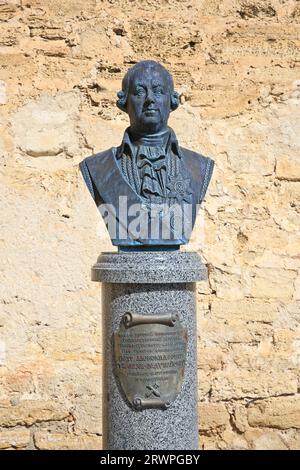 Busto del generale russo conte Pyotr Rumyantsev (1725-1796) nella fortezza di Tighina a Bender (Transnistria), Moldavia Foto Stock