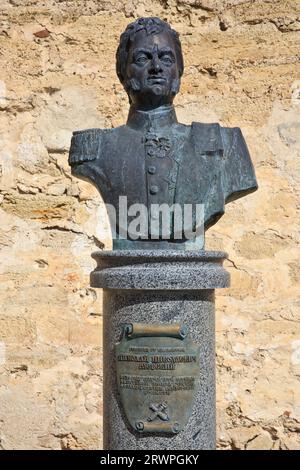 Busto del generale e statista russo Nikolay Nikolayevich Raevsky (1771-1829) nella fortezza di Tighina a Bender (Transnistria), Moldavia Foto Stock